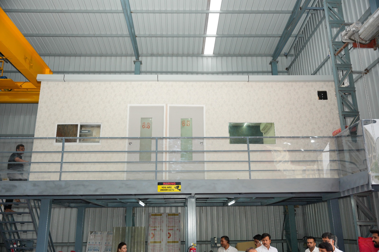 Mezzanine office overlooking the fabrication floor